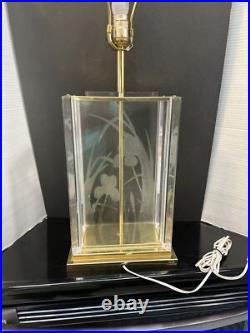 Vtg. Art Deco Hollywood Regency Frederick Raymond Etched Floral Table Lamp