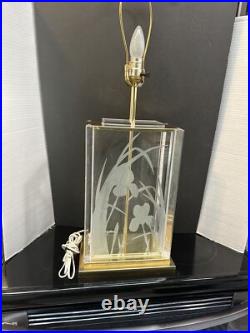 Vtg. Art Deco Hollywood Regency Frederick Raymond Etched Floral Table Lamp