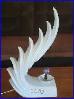 Vtg Art Deco Huge 1980s Cascading Wing Flame Lamp White Ceramic Limelight Rare