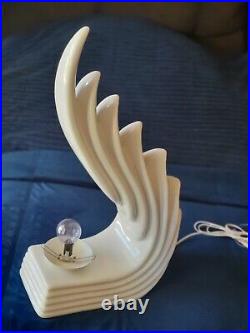 Vtg Art Deco Huge 1980s Cascading Wing Flame Lamp White Ceramic Limelight Rare