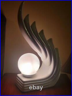 Vtg Art Deco Huge 1980s Cascading Wing Flame Lamp White Ceramic Limelight Rare