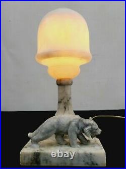 Vtg Art Deco Lioness Tiger Alabaster Boudoir Table Lamp MCM Mid Century Superb