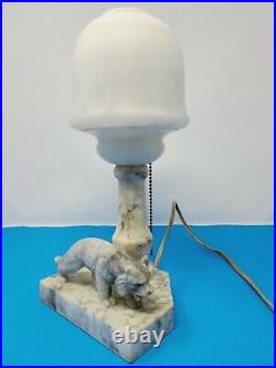 Vtg Art Deco Lioness Tiger Alabaster Boudoir Table Lamp MCM Mid Century Superb