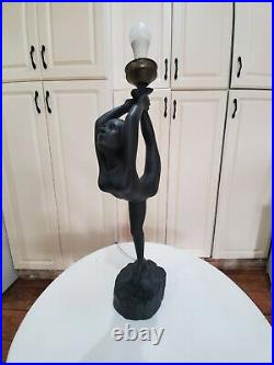 Vtg Art Deco Nouveau Black Naked Nude Woman Ballerina Table Lamp 27 Resin