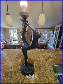 Vtg Art Deco Nouveau Black Naked Nude Woman Ballerina Table Lamp 27 Resin