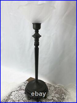 Vtg Art Deco Nouveau Torchiere Table Lamp Glass Shade Bronze Boudoir Bedside