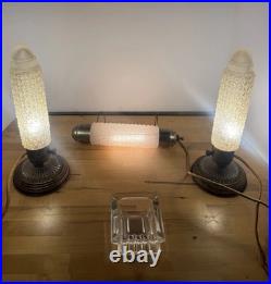 Vtg Art Deco Pair TORPEDO GLASS LAMPS BED Headboard LIGHT Bullet Skyscrapers