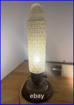 Vtg Art Deco Pair TORPEDO GLASS LAMPS BED Headboard LIGHT Bullet Skyscrapers