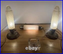 Vtg Art Deco Pair TORPEDO GLASS LAMPS BED Headboard LIGHT Bullet Skyscrapers