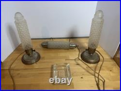 Vtg Art Deco Pair TORPEDO GLASS LAMPS BED Headboard LIGHT Bullet Skyscrapers
