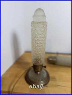 Vtg Art Deco Pair TORPEDO GLASS LAMPS BED Headboard LIGHT Bullet Skyscrapers