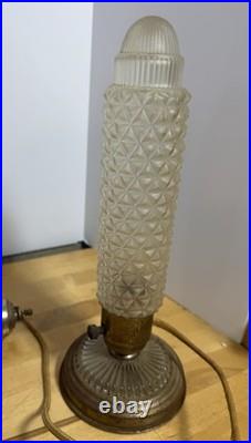 Vtg Art Deco Pair TORPEDO GLASS LAMPS BED Headboard LIGHT Bullet Skyscrapers