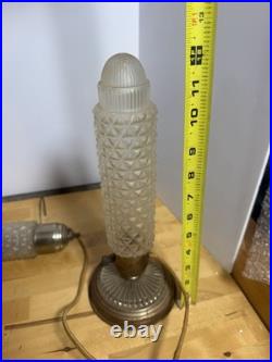 Vtg Art Deco Pair TORPEDO GLASS LAMPS BED Headboard LIGHT Bullet Skyscrapers