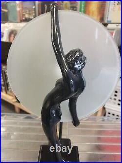 Vtg Art Deco Sarsaparilla Lamp Glass Moon Lady After Frankart Nude Nymph