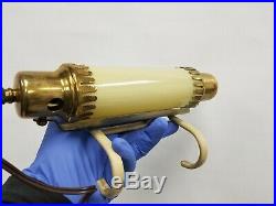 Vtg Art Deco Set Brass Glass Lamps Trumpet Shade Boudoir Vanity Headboard