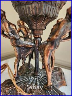 Vtg Art Deco Spelter Bronze Table Lamp Four Dancing Girls (Base Only) 8x 5 7/8