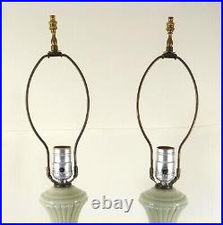 Vtg Asian Form Celadon Table Lamp Pair (Lenox) Glazed Gilt Trim Mid-Century