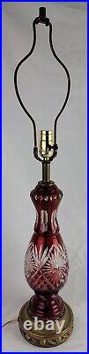 Vtg Bohemian Cut to Clear Ruby Red Glass Crystal Table Lamp Art Deco