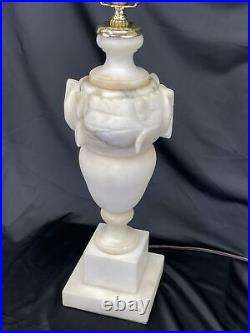 Vtg Carved Alabaster Lamp Marble Greek Roman Neoclassical Art Deco White / Ivory