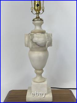 Vtg Carved Alabaster Lamp Marble Greek Roman Neoclassical Art Deco White / Ivory