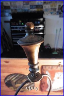 Vtg Falkenstein MCM Hollywood Regency Table Lamp Brass Cherub Opalescent Glass
