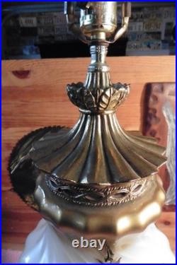 Vtg Falkenstein MCM Hollywood Regency Table Lamp Brass Cherub Opalescent Glass