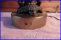 Vtg Falkenstein MCM Hollywood Regency Table Lamp Brass Cherub Opalescent Glass