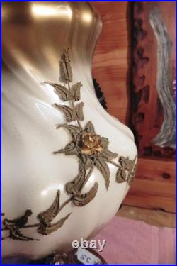 Vtg Falkenstein MCM Hollywood Regency Table Lamp Brass Cherub Opalescent Glass