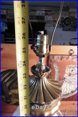 Vtg Falkenstein MCM Hollywood Regency Table Lamp Brass Cherub Opalescent Glass