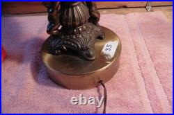 Vtg Falkenstein MCM Hollywood Regency Table Lamp Brass Cherub Opalescent Glass