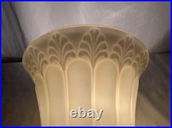Vtg Glass Torchiere Lamp Shade Art Deco Mid Mod Ivory Cream Leaf, 3 1/2 Fitter