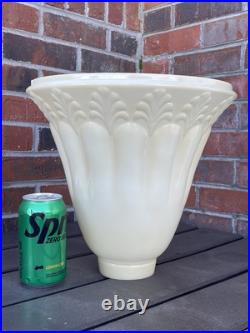 Vtg Glass Torchiere Lamp Shade Art Deco Mid Mod Ivory Cream Leaf, 3 1/2 Fitter