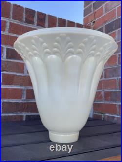 Vtg Glass Torchiere Lamp Shade Art Deco Mid Mod Ivory Cream Leaf, 3 1/2 Fitter
