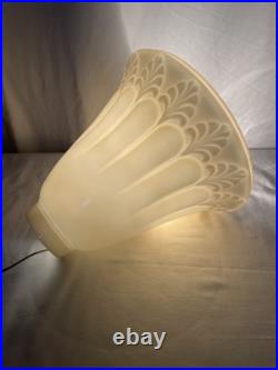 Vtg Glass Torchiere Lamp Shade Art Deco Mid Mod Ivory Cream Leaf, 3 1/2 Fitter