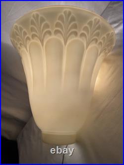Vtg Glass Torchiere Lamp Shade Art Deco Mid Mod Ivory Cream Leaf, 3 1/2 Fitter