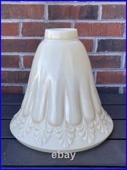 Vtg Glass Torchiere Lamp Shade Art Deco Mid Mod Ivory Cream Leaf, 3 1/2 Fitter