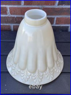Vtg Glass Torchiere Lamp Shade Art Deco Mid Mod Ivory Cream Leaf, 3 1/2 Fitter