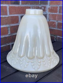 Vtg Glass Torchiere Lamp Shade Art Deco Mid Mod Ivory Cream Leaf, 3 1/2 Fitter