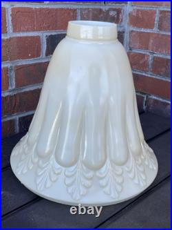 Vtg Glass Torchiere Lamp Shade Art Deco Mid Mod Ivory Cream Leaf, 3 1/2 Fitter