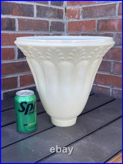 Vtg Glass Torchiere Lamp Shade Art Deco Mid Mod Ivory Cream Leaf, 3 1/2 Fitter