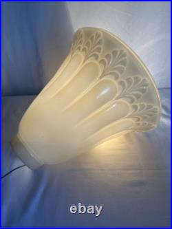 Vtg Glass Torchiere Lamp Shade Art Deco Mid Mod Ivory Cream Leaf, 3 1/2 Fitter