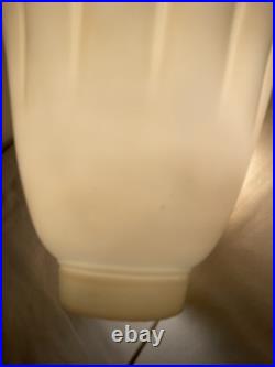Vtg Glass Torchiere Lamp Shade Art Deco Mid Mod Ivory Cream Leaf, 3 1/2 Fitter