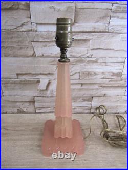 Vtg Houzex Houze Glass Art Deco Skyscraper Coralex Pink Boudior Working Lamp