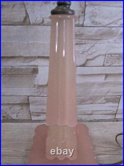 Vtg Houzex Houze Glass Art Deco Skyscraper Coralex Pink Boudior Working Lamp