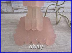 Vtg Houzex Houze Glass Art Deco Skyscraper Coralex Pink Boudior Working Lamp