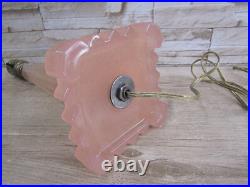 Vtg Houzex Houze Glass Art Deco Skyscraper Coralex Pink Boudior Working Lamp