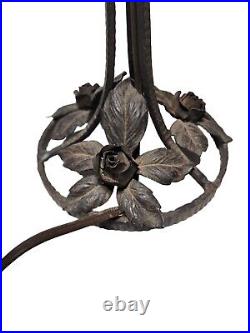 Vtg Lamp Base Wrought Iron Metal Black Art Deco 1920 1930 Leaves Rose Flowers