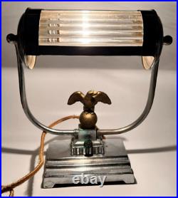 Vtg Leviton Eagle Art Deco Desk Bankers Secretary Roll Top Chrome Lamp
