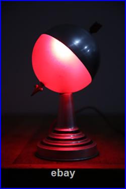 Vtg MCM Aluminum Desk Lamp Atomic Space Age Moon Industrial Art Deco Red Light