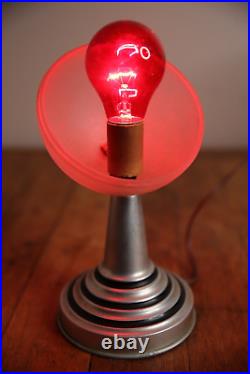 Vtg MCM Aluminum Desk Lamp Atomic Space Age Moon Industrial Art Deco Red Light